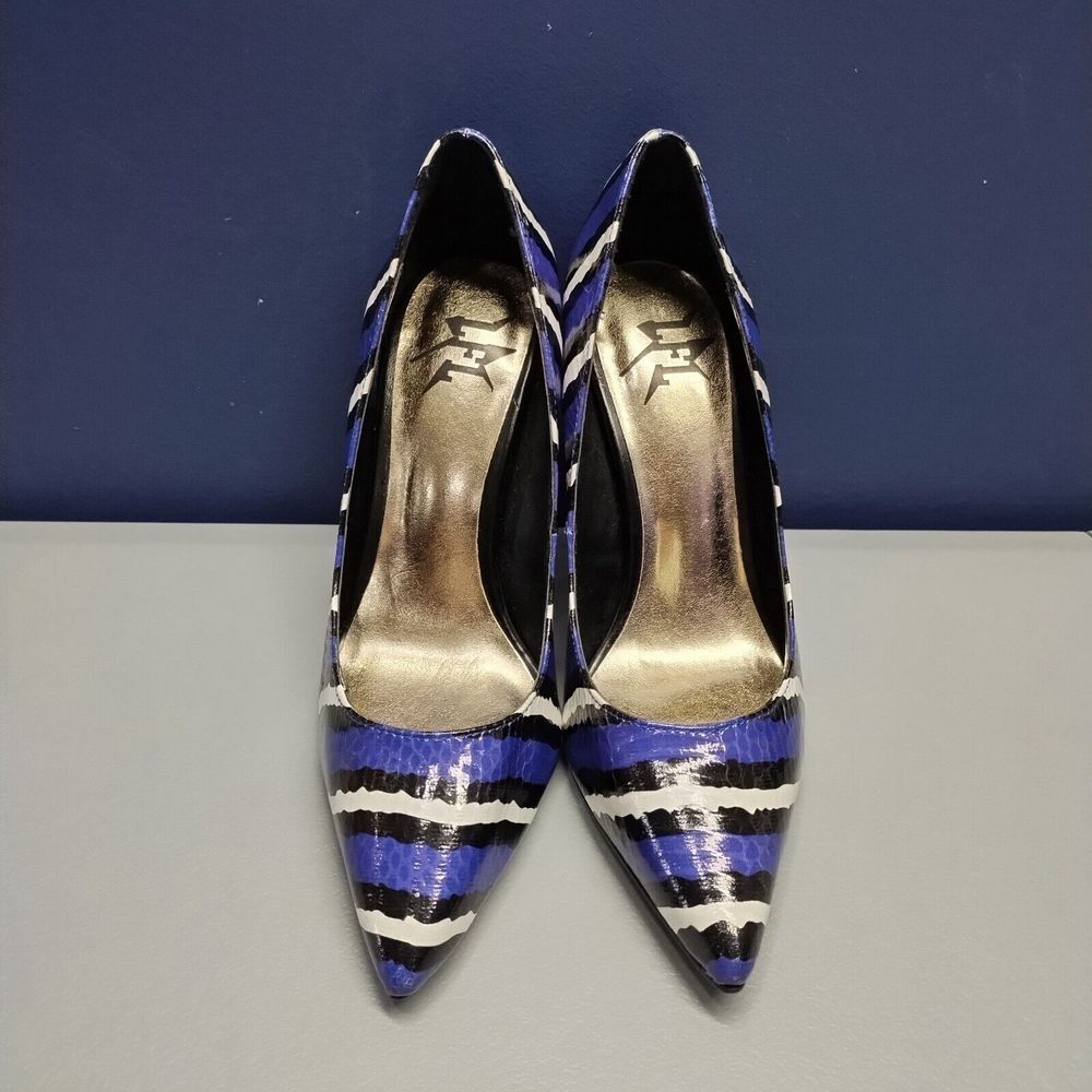 LFL Snakeskin Stiletto Pumps Heel Womens Sz 7 Purple Multi Pointed Toe Slip On - Picture 2 of 16